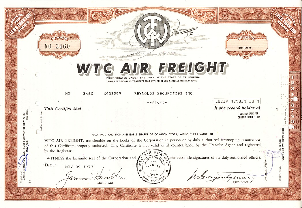 WTC AIR FREIGHT IRVINE CALIFORNIA ( NOW BAX GLOBAL AIRFREIGHT